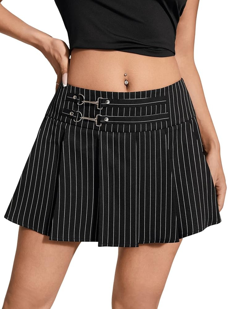 SweatyRocks Women's High Waist Pleated Skirt Stripe Print School A Line Mini Skirts | Amazon (US)