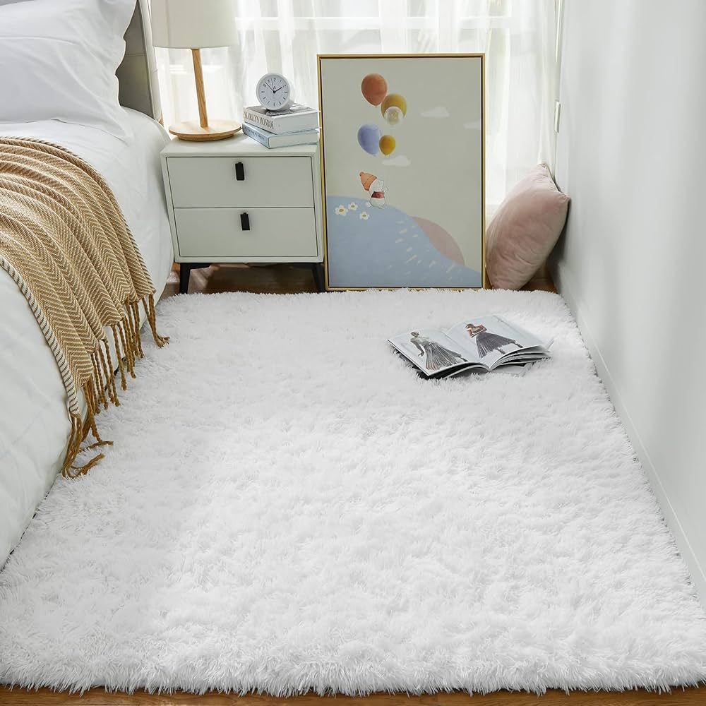 Ophanie White Area Rugs for Bedroom Fluffy, 4x6 Fuzzy Shag Plush Soft Shaggy Bedside Cream Rug, I... | Amazon (US)