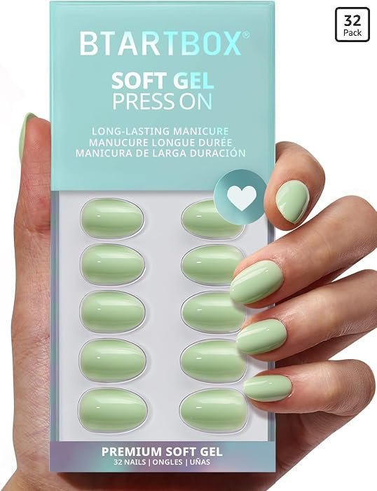 BTArtbox Press On Nails Almond - Garden Weekend, Easy-to-Apply Pastel Green Extra Short Press On ... | Amazon (US)