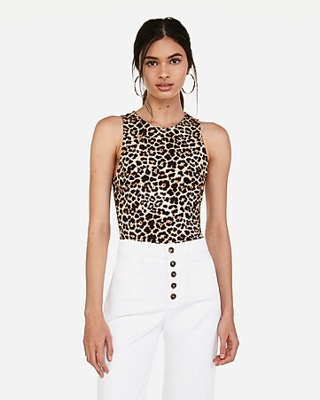 leopard print high neck tank | Express