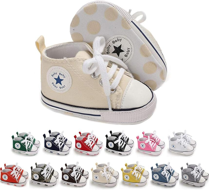 Meckior Baby Girls Boys Canvas Sneakers Soft Sole High-Top Ankle Infant First Walkers Crib Shoes | Amazon (US)