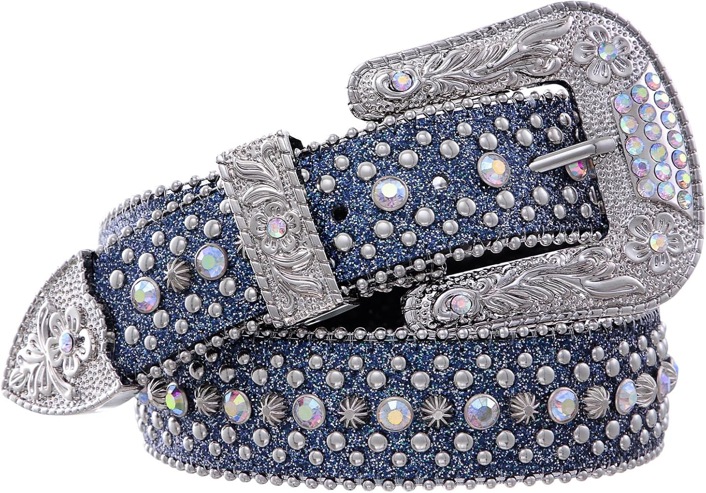 FIORETTO Men Women Rhinestone Belt Bling Western Studded Leather Belt Shining Diamond Waist Belt ... | Amazon (US)
