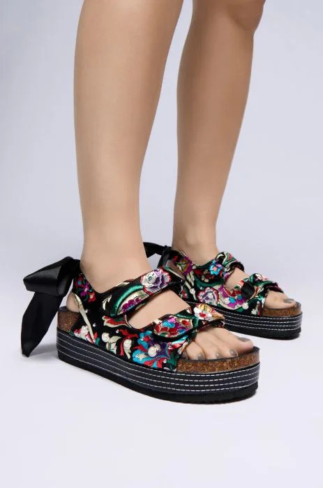AZALEA WANG MACKLEY BROCADE IN BLACK FLATFORM SANDAL | AKIRA