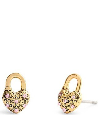 COACH Charming Charms Signature Heart Padlock Stud Earrings - Shiny Gold | Dillard's