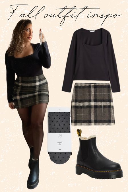 Fall outfit inspo for women // plaid mini skirt // black boots // platform // black long sleeve // sheer tights 

#LTKshoecrush #LTKSeasonal #LTKstyletip