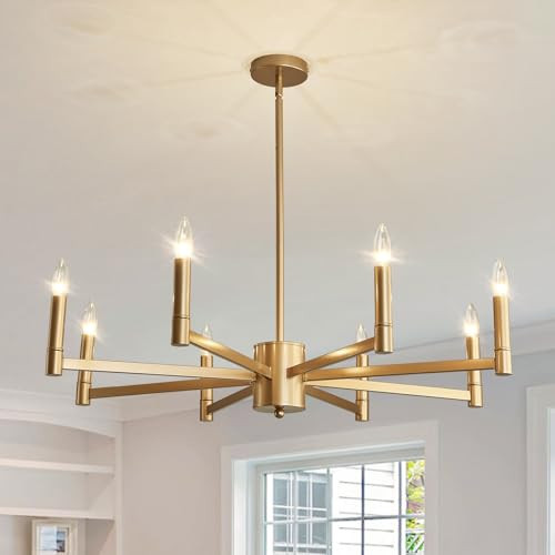 ASGYISA 8-Light Gold Candle Chandeliers Modern Farmhouse Ceiling Light Fixture Industrial Lighting for Dining Room Living Room Bedroom Kitchen Island Foyer | Amazon (US)