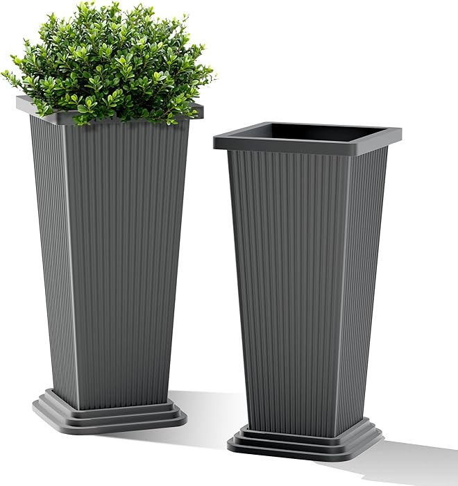 FENCY Set of 2 Tall Planters for Outdoor Plants, 24 Inch Large Tapered Pots with Drainage Trays, ... | Amazon (US)