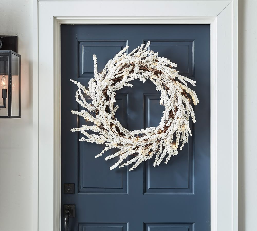 Pre-Lit Faux White Berry Wreath, 28""D | Pottery Barn (US)