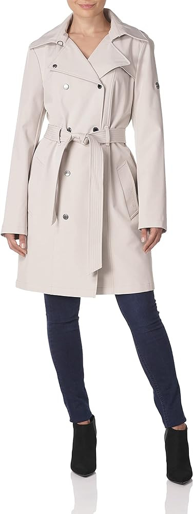 Calvin Klein Womens Double Breasted Belted Rain Jacket With Removable Hood | Amazon (US)