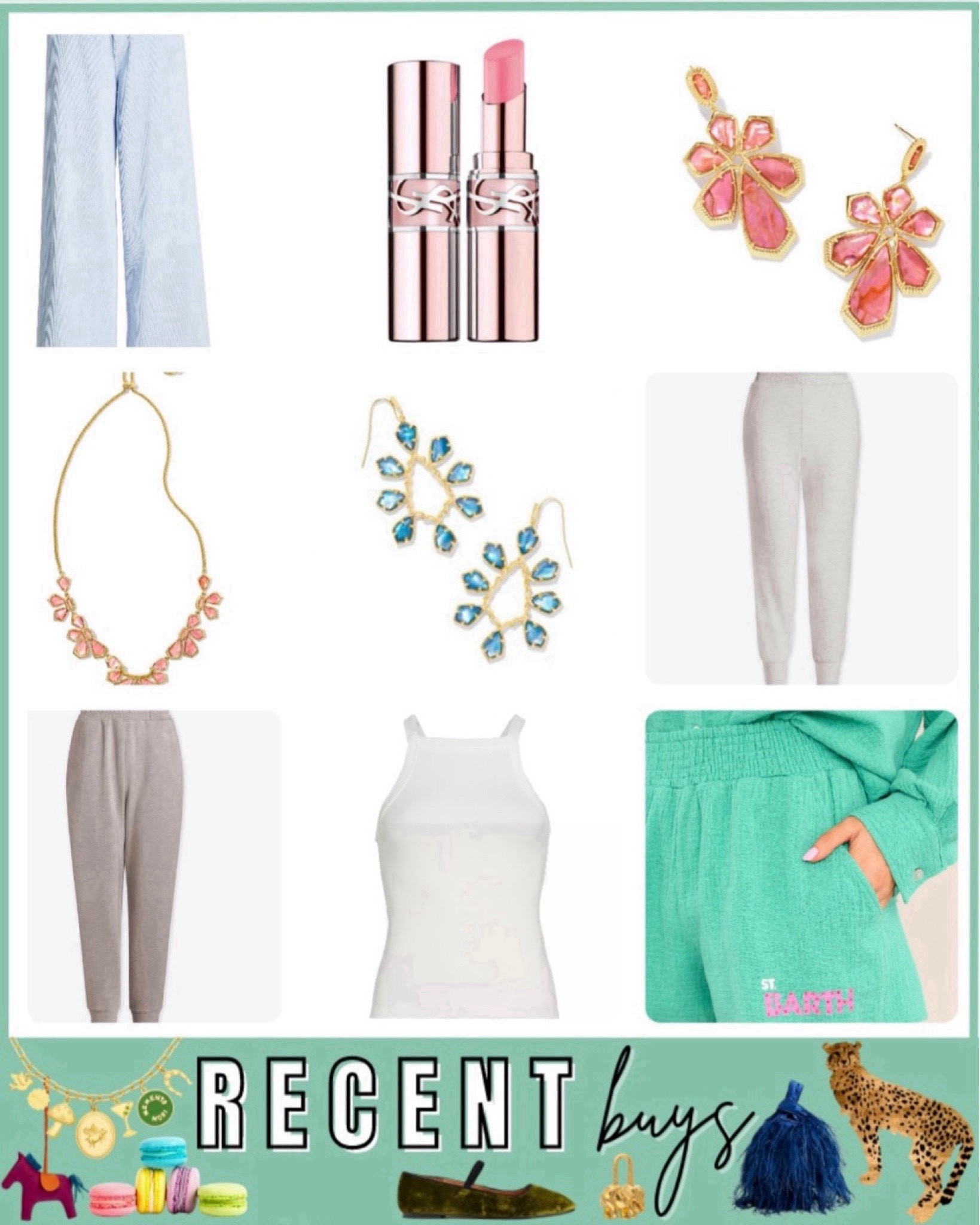 Recent buys - ysl lipstick, Kendra Scott jewelry, blue wide leg pants, varley joggers  



#LTKStyleTip #LTKFindsUnder100 #LTKSeasonal