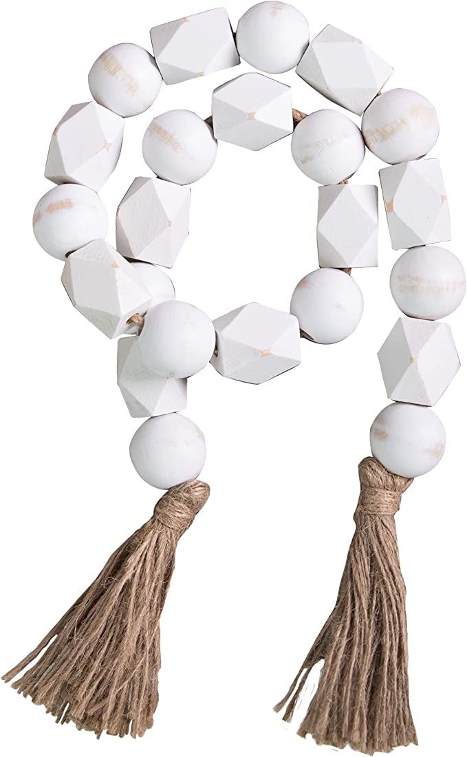 HPC Decor Wood Bead Garland with Tassels, Geometric Polygon Bead Garland, Farmhouse Wooden Beads ... | Amazon (US)