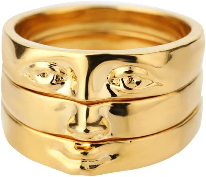 Amazon.com: 18K Gold Plated Stackable Rings for Women Aesthetic Stacking Rings Set Statement Band... | Amazon (US)