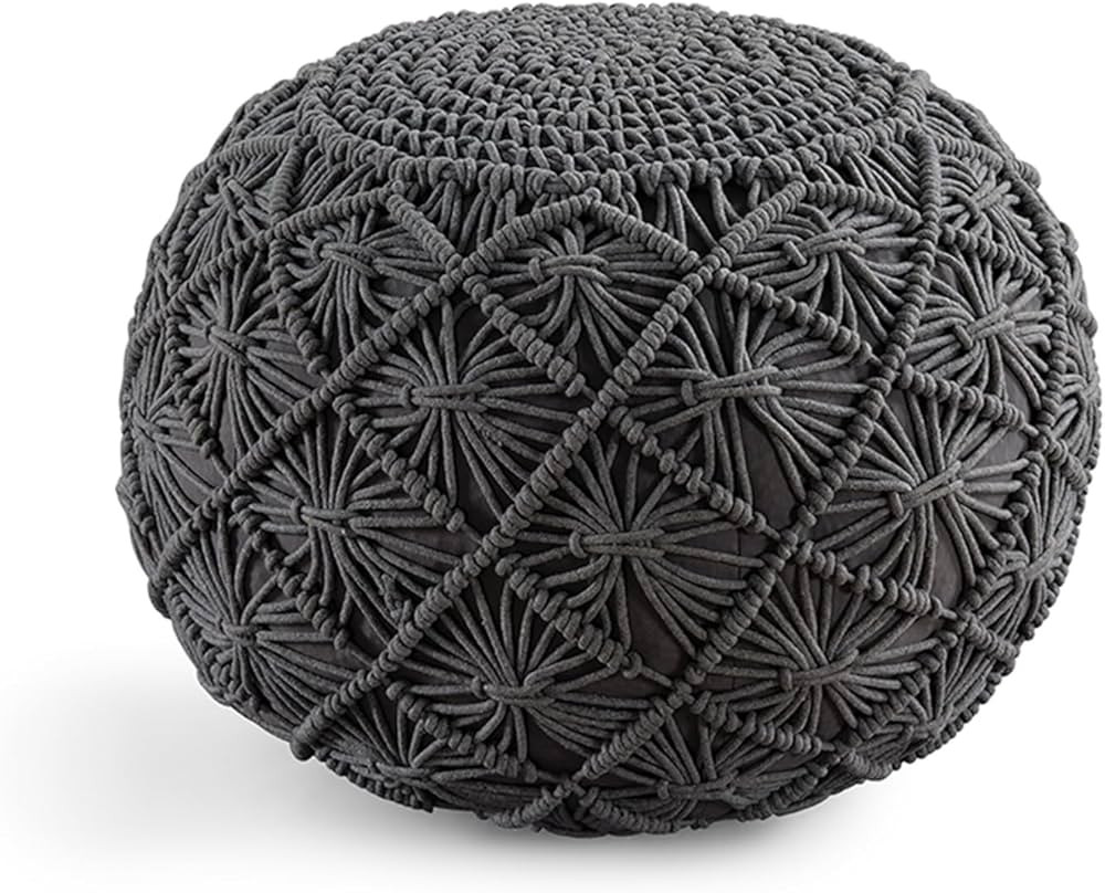 LANE LINEN Pouf Ottoman - Hand Knitted Macrame Ottoman Pouf, Round Pouf Ottoman Foot Rest for Cou... | Amazon (US)