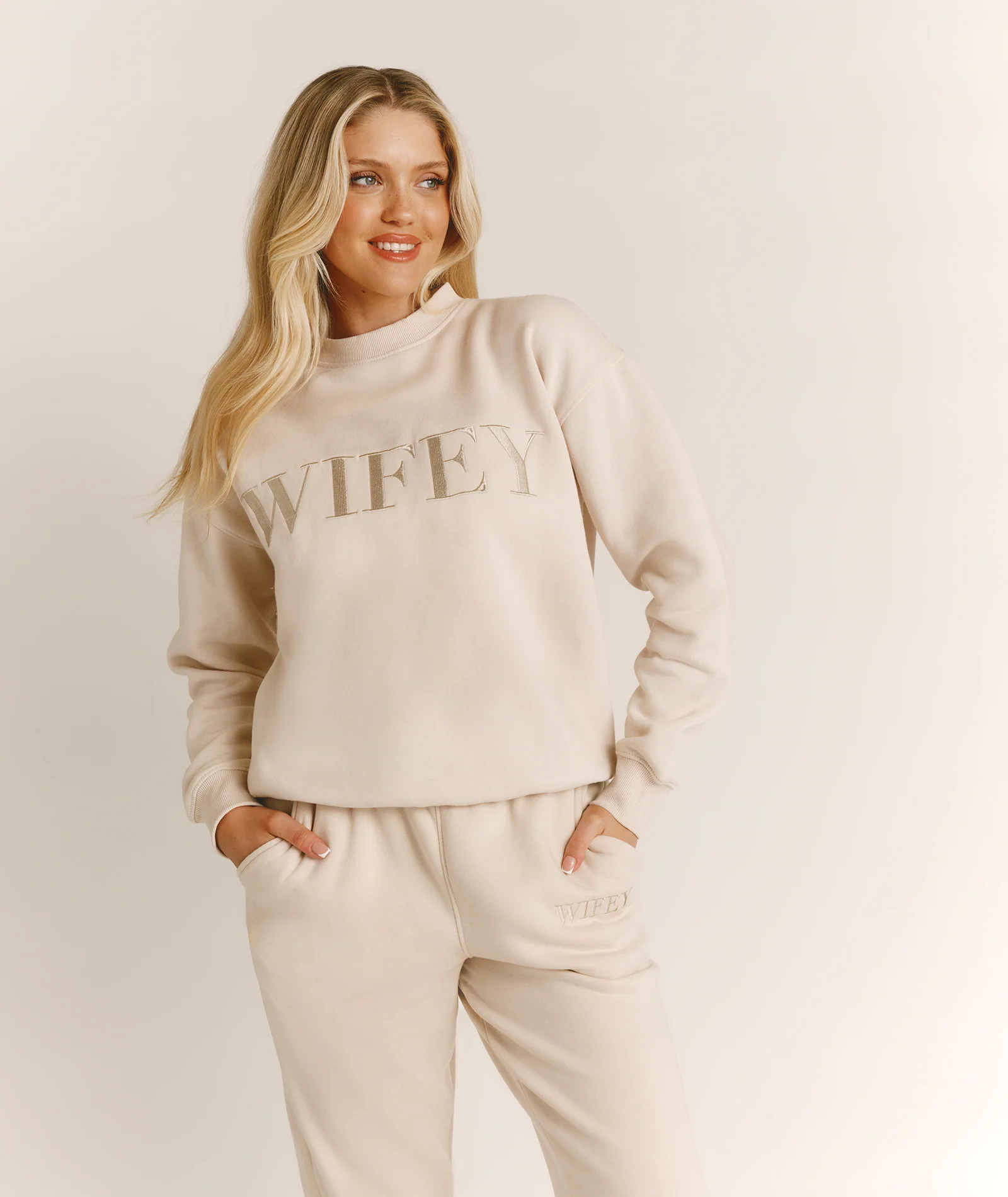 Wifey Statement Sweatshirt - Champagne | Six Stories