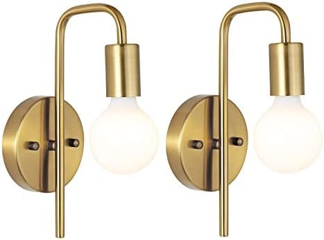 Amazon.com: BYOLIIMA 1-Light Wall Sconce Gold Bathroom Vanity Light Fixtures Set of 2 Modern Indu... | Amazon (US)