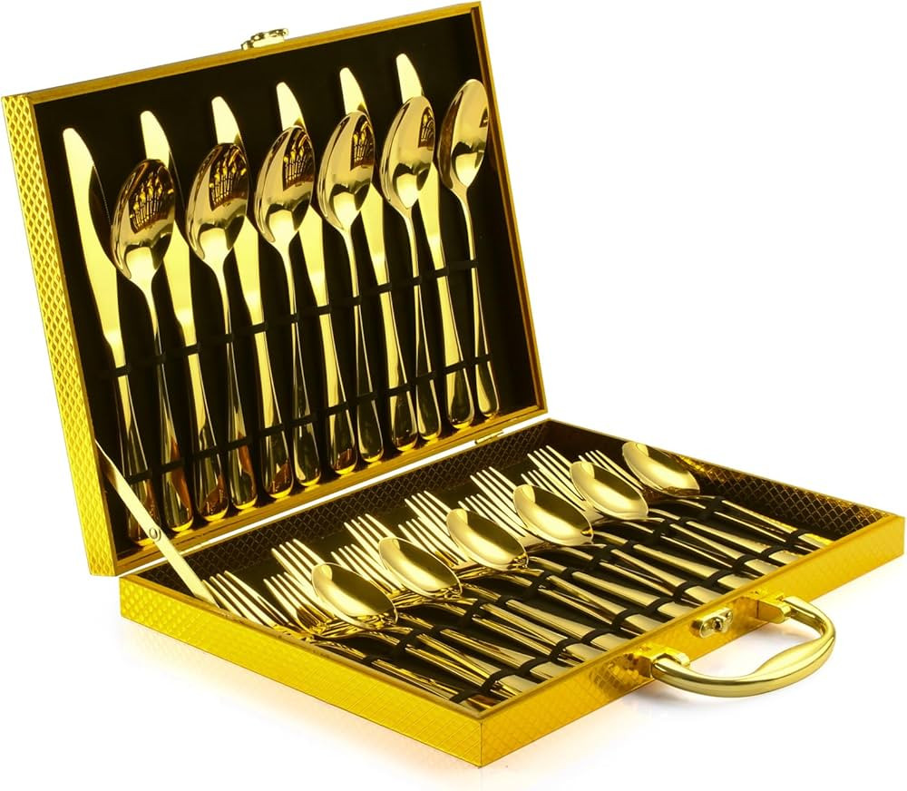 30-Piece Gold Silverware Set, Blingco Gold Flatware Set for 6, Food-Grade Stainless Steel Cutlery... | Amazon (US)