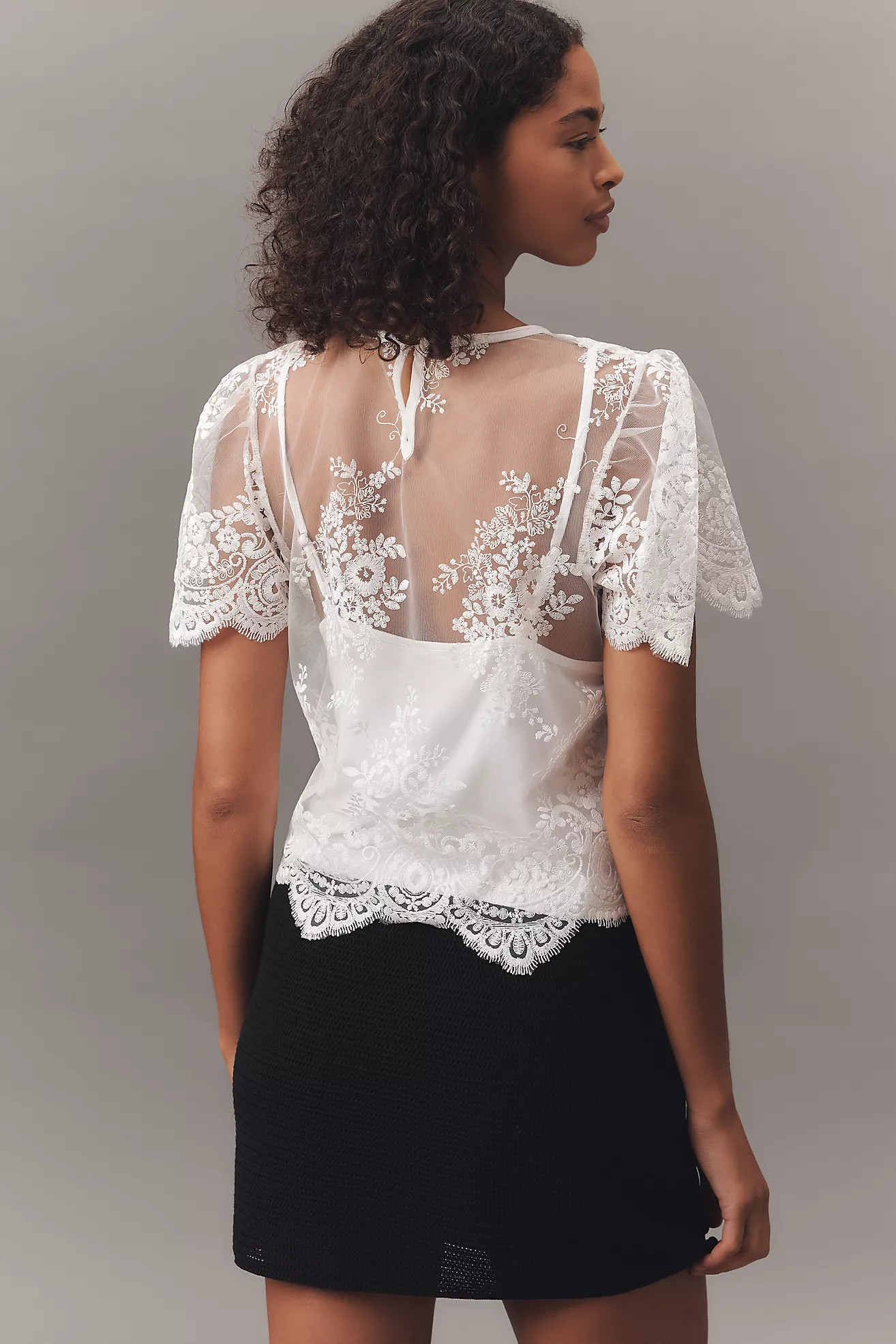 By Anthropologie Short-Sleeve Sheer Lace Top | Anthropologie (US)