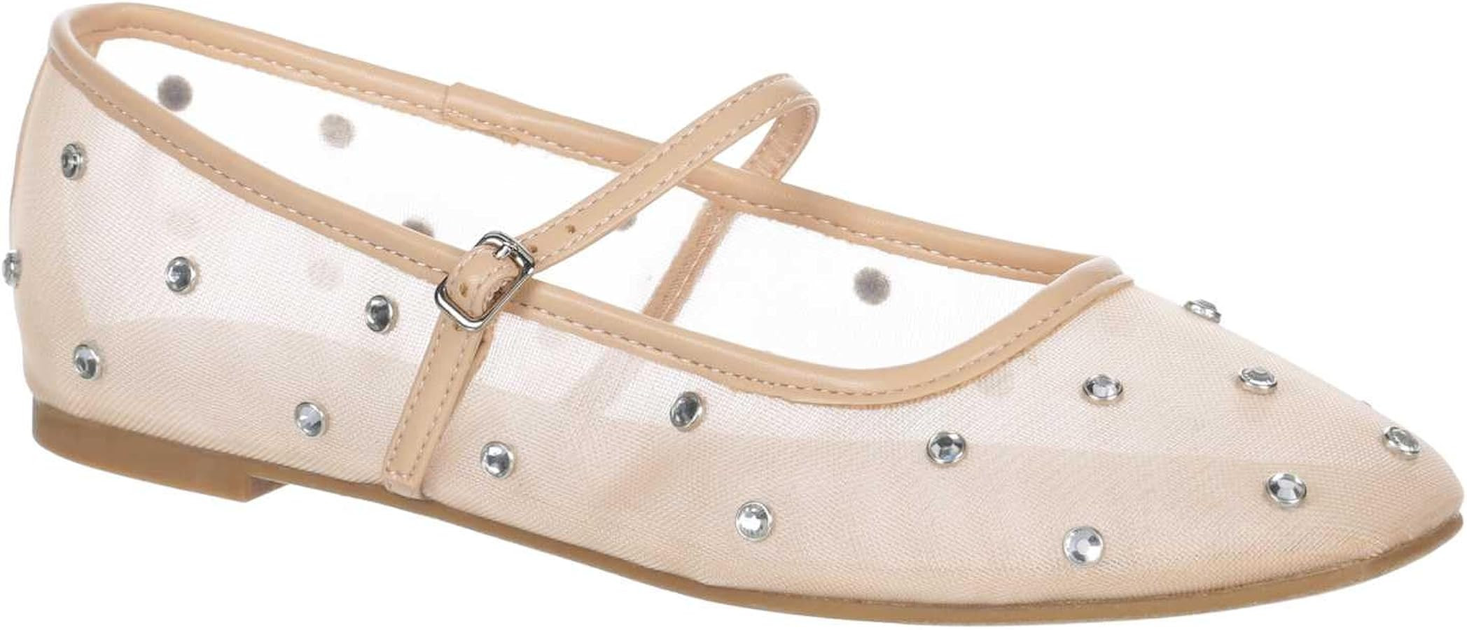 Michael By Michael Shannon Miller - Women's Dressy Mesh Rhinestone Mary Jane Ballet Flats | Amazon (US)