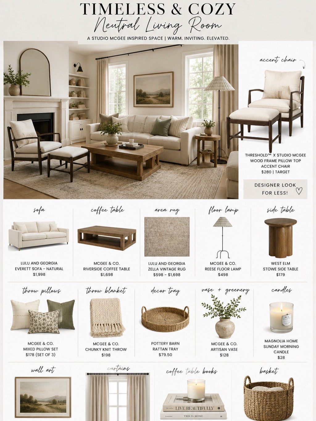 The cozy neutral living room of my dreams 🤍✨

If you’re looking for timeless home decor that feels elevated, warm, and effortlessly designer, this collection is for you. I rounded up my favorite pieces inspired by the iconic Studio McGee aesthetic—featuring beautiful finds from McGee & Co., Lulu & Georgia, Pottery Barn, West Elm, Quince, Amazon, and the gorgeous Target x Studio McGee accent chair.

These are the kind of investment-worthy and budget-friendly pieces that create a home you’ll love for years, not just one season.

✔️ Neutral living room decor
✔️ Organic modern style
✔️ Cozy home inspiration
✔️ Designer-inspired furniture
✔️ High-end look for less
✔️ Timeless home finds

Everything is linked here so you can recreate the look or mix and match your favorite pieces. Save this post for your next living room refresh! 🤍

#LTKHome #LTKStyle #LTKFinds #NeutralHome #LivingRoomDecor #StudioMcGee #McGeeAndCo #OrganicModern #ModernTraditional #HomeDecor #InteriorDesign #DesignerLookForLess #TargetHome #ThresholdxStudioMcGee #LuluAndGeorgia #WestElm #PotteryBarn #QuinceHome #AmazonHome #CozyHome #NeutralDecor #HomeInspiration #TimelessDesign #HomeStyling #CuratedHome #LivingRoomInspo #LuxuryForLess #InteriorInspiration #HomeFinds #LTKCreator

#LTKHome #LTKSaleAlert