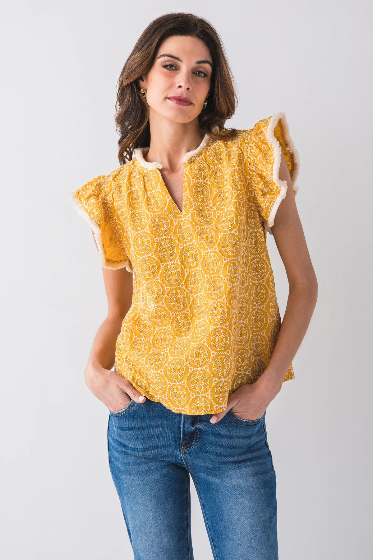 Voy Embroidered Kaleidescope Design with Fringe Top | Social Threads