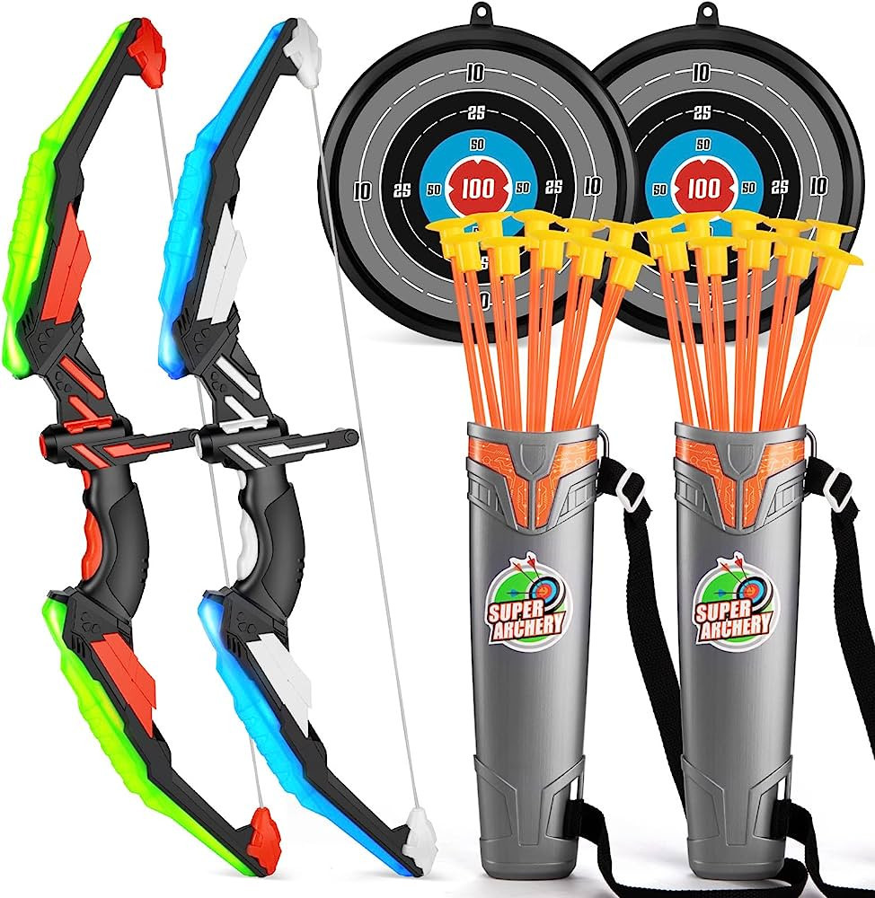 TEMI 2 Pack Set Kids Archery Bow Arrow Toy Set Outdoor Hunting Play with 2 Bow 20 Suction Cup Arr... | Amazon (US)