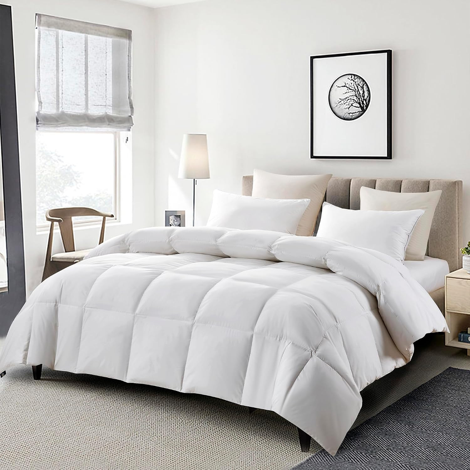 Serta Goose Feather Down Fiber Comforter King Size - 100% Cotton Cover Duvet Insert - Hotel Luxury Hypoallergenic Bedding Comforter All Season Medium Warmth 106 x 90 Inch White | Amazon (US)