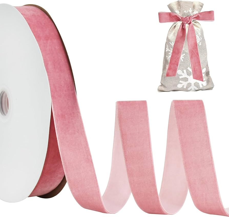 TONIFUL Pink Rose Gold Velvet Ribbon 1 Inch x 25yds, Vintage Velvet Ribbons, for Christmas Wreath... | Amazon (US)
