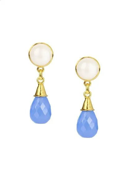 Dangle Blue Drop Gold Plated Earrings | Saachi