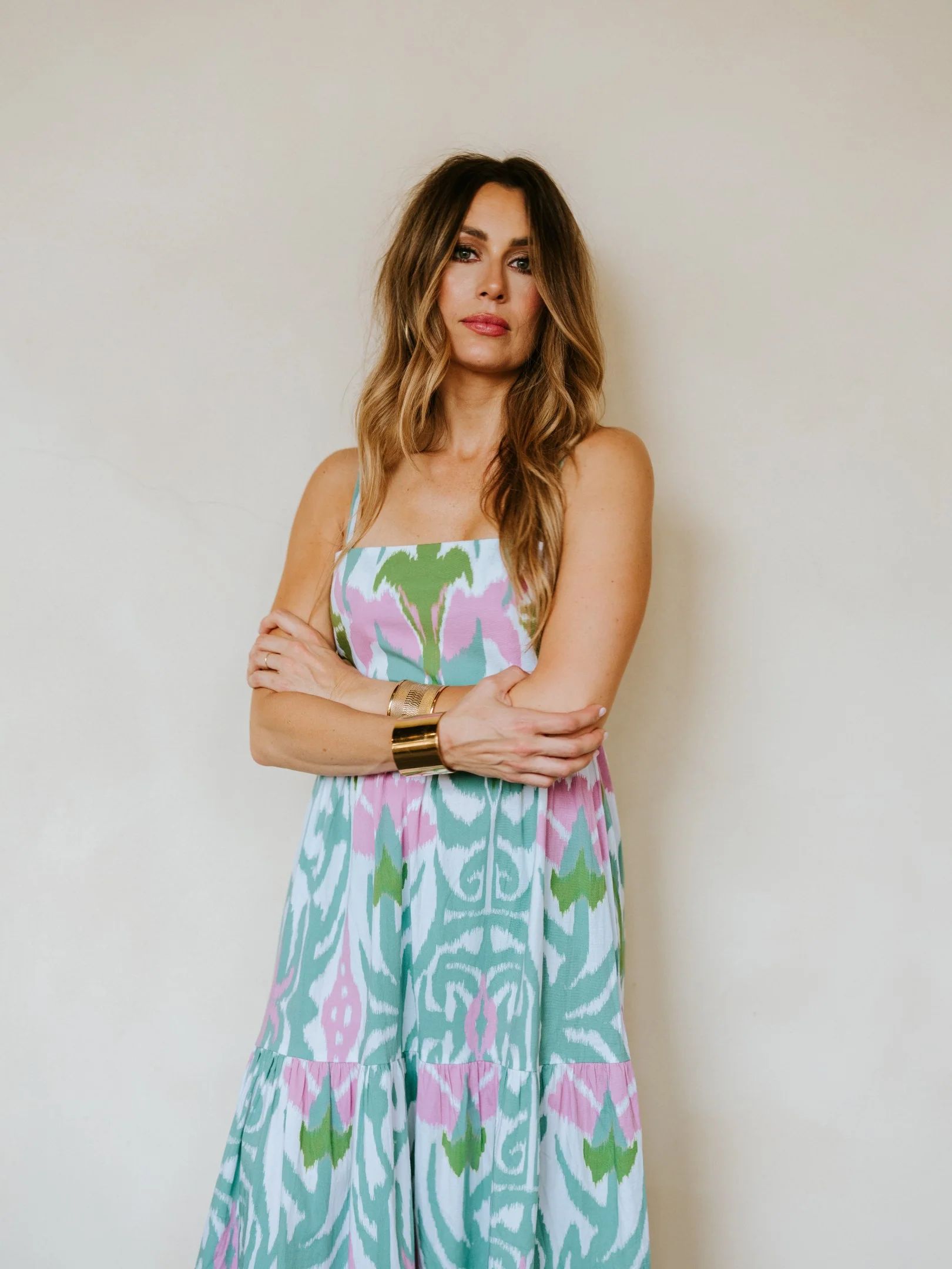 May Dress in Tulip Ikat Teal + Green + Pink | Sheridan French