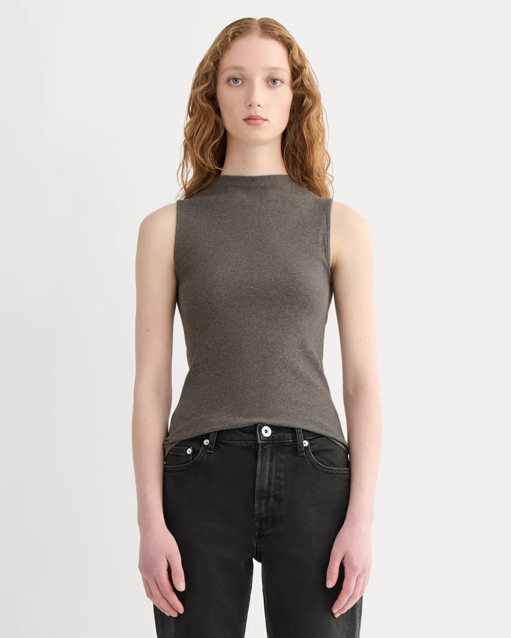 Everlane Luxe Rib Funnel-Neck Tank | Heathered Fatigue | XXL | Cotton | Everlane