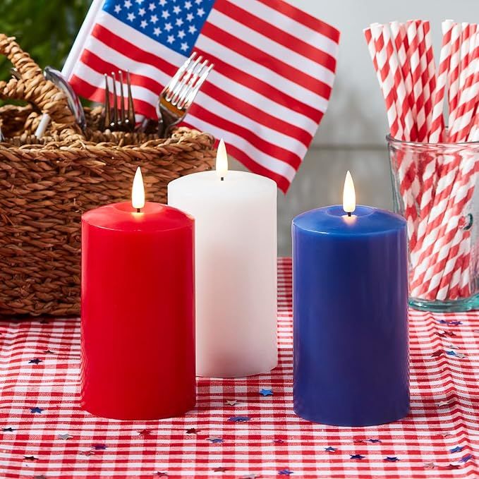 Lights4fun, Inc. Set of 3 TruGlow Patriotic Red, White & Blue Wax Flameless LED Battery Operated ... | Amazon (US)