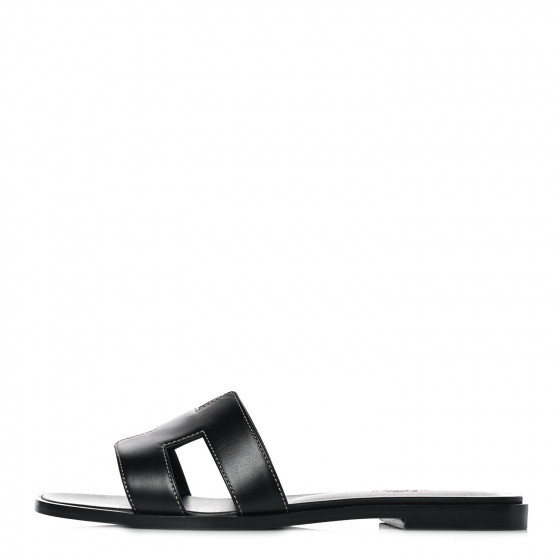 HERMES Box Calfskin Oran Sandals 37.5 Black | FASHIONPHILE | Fashionphile