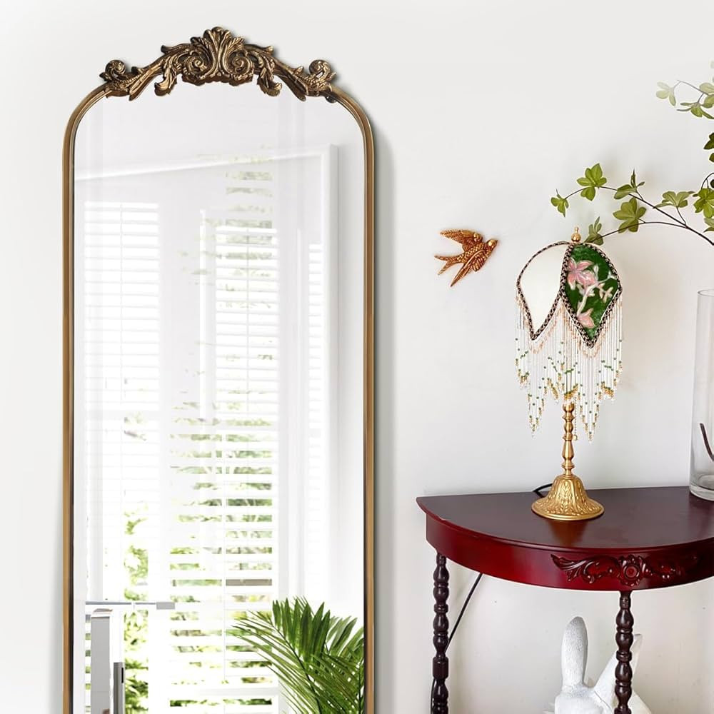 WAMIRRO Ornate Gold Mirror,Vintage Arched Antique Floor Mirrors for Living Room Hallway Fireplace... | Amazon (US)