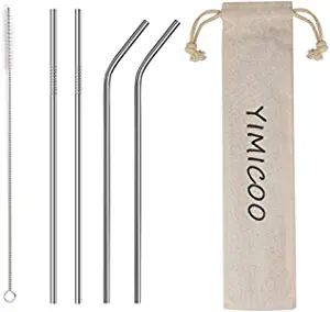4PCS Reusable Metal Straws,8.5" Stainless Steel Straws with Case -Cleaning Brush for 20/30 Oz for... | Amazon (US)