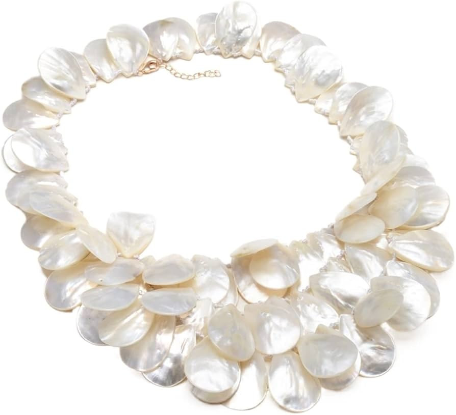 LAnGSHAW 3 Strands Natural Huge 20x30MM White Shell MOP Top-drilled Mother of Pearl Necklace 20" ... | Amazon (US)