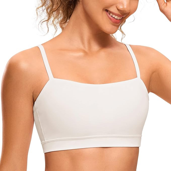 CRZ YOGA Butterluxe Womens Adjustable Spaghetti Thin Strap Sports Bra - Padded Wireless Square Ne... | Amazon (US)
