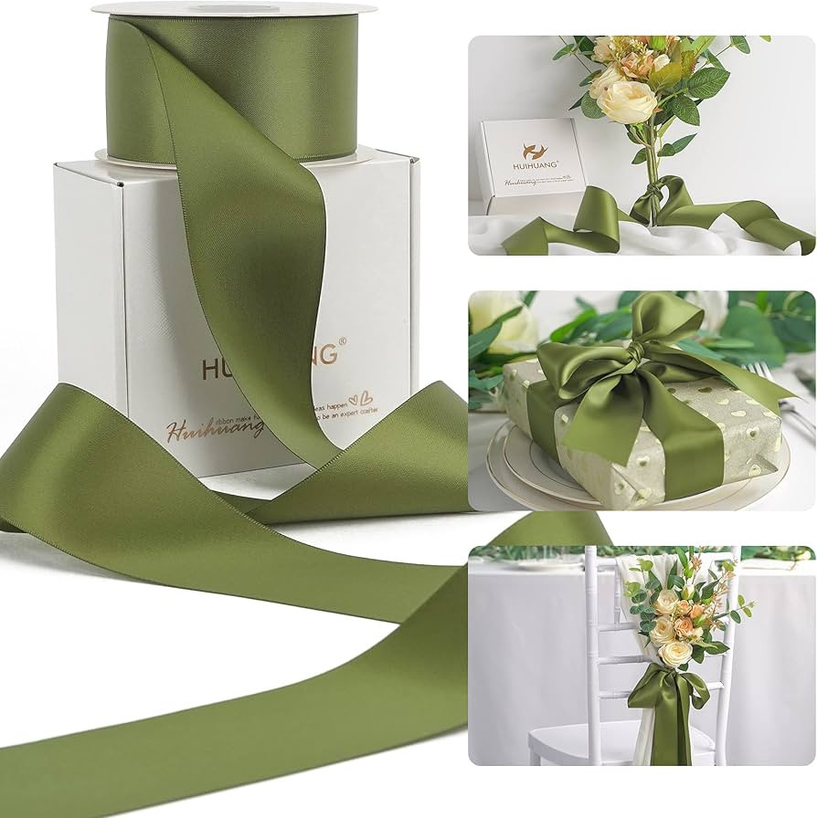 HUIHUANG Moss Green Ribbon 2 inch Double Face Green Satin Ribbon Olive Green Ribbon for for Flowe... | Amazon (US)