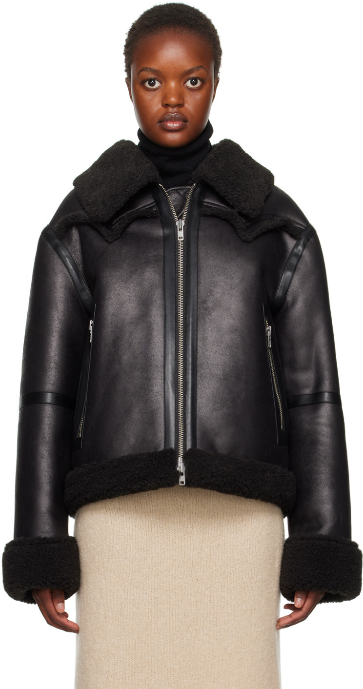 Stand Studio Black Lessie Faux-Shearling Jacket | SSENSE