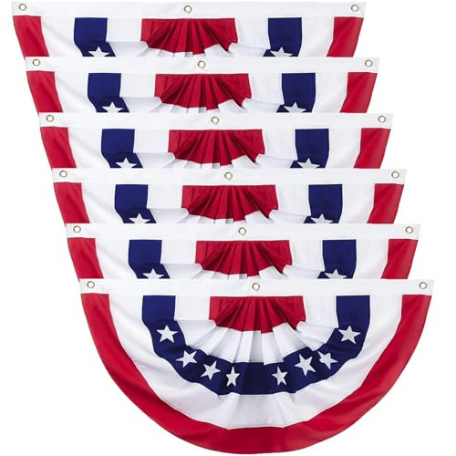 3x6 Ft American Flag Bunting - USA Patriotic Pleated Half Fan Banner Flag for 4th of July Memorial Day Independence Day Outdoor Decorations 6 Pack | Amazon (US)