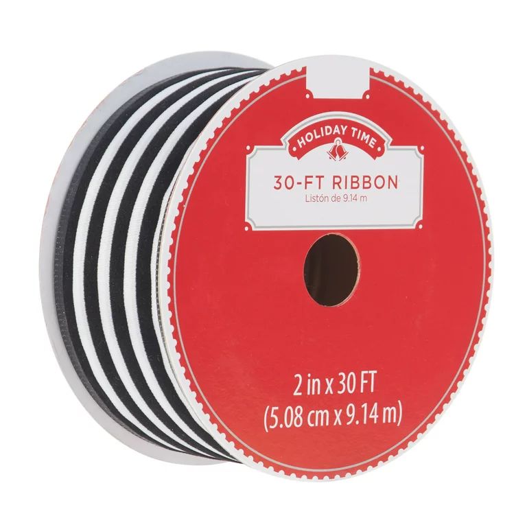 Holiday Time Ribbon, Black and White Stripe, 2" x 30' | Walmart (US)