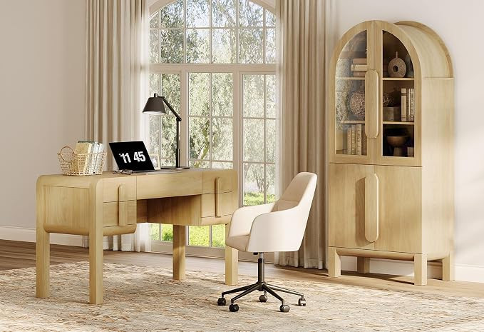 WAMPAT 2-Pieces Home Office Furniture Set Including 53.5" Wooden Desk with 5 Drawers & Charging S... | Amazon (US)