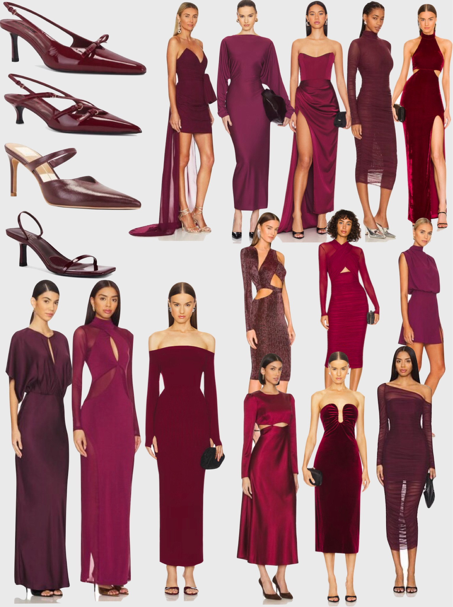 And again the colour of the season burgundy but more fancy options! 
.
.
.
.
Merlot revolve velvet dress wedding guest occasion new years Christmas holiday party heels shoes sandals satin silk dress mule off shoulder sheer cut out

#LTKpartywear #LTKstyletip #LTKautumn
