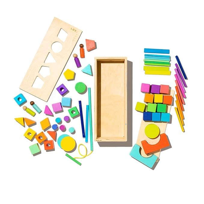 The Block Set by Lovevery – Solid Wood Building Blocks and Shapes + Wooden Storage Box, 70 Piec... | Amazon (US)