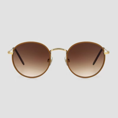 Women's Vegan Leather Wrapped Round Sunglasses - Universal Thread™ Caramel/Gold: Scratch-Resist... | Target