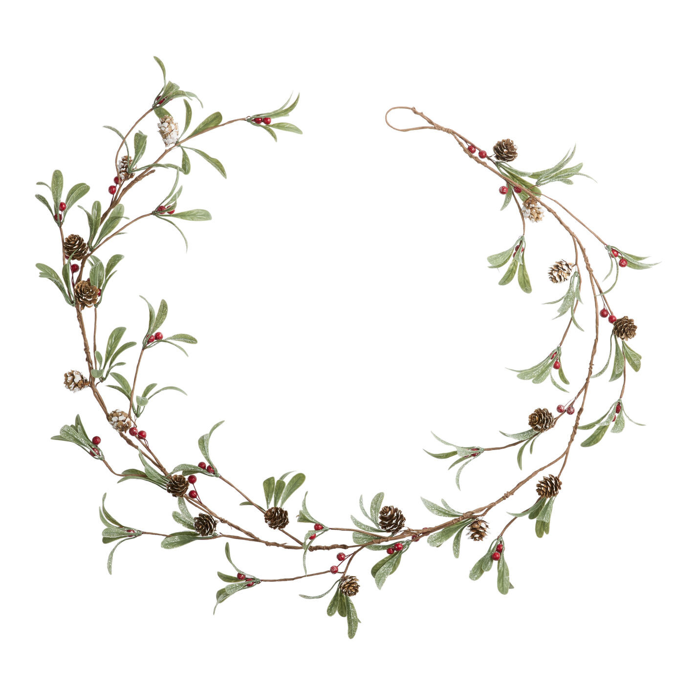 Icy Mini Pinecone and Sage Leaves Garland with Red Berries | World Market