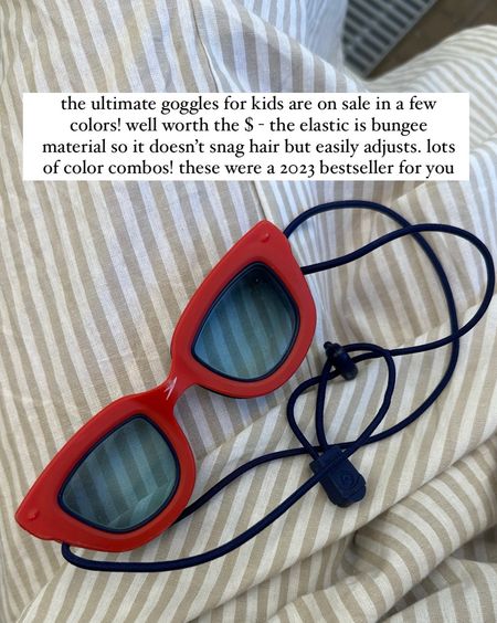 the ultimate goggles for kids are on sale in a few colors! well worth the $ - the elastic is bungee material so it doesn’t snag hair but easily adjusts. lots of color combos! these were a 2023 bestseller for you gals