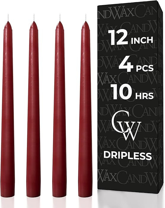 CANDWAX 12 inch Taper Candles - Set of 4 - Dripless and Smokeless - Unscented - Slow Burning - Pe... | Amazon (US)