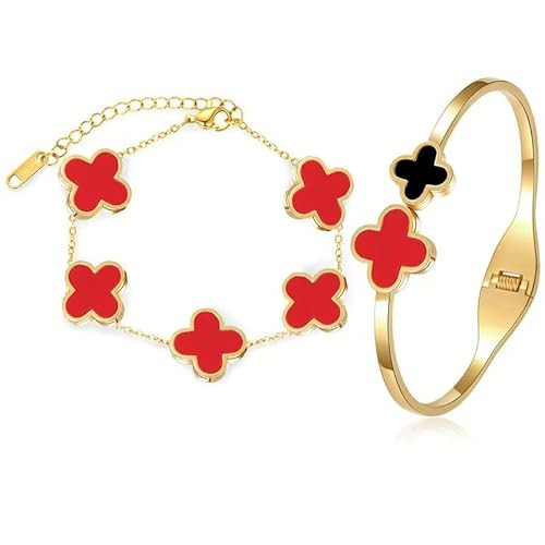 CARVENSEY Lucky Clover Bracelet 18K Gold Plated Jewelry Set for Women with Fashion Gift Packaging Box, Four Leaf Clover Necklace Birthday Gifts for Women | Amazon (US)