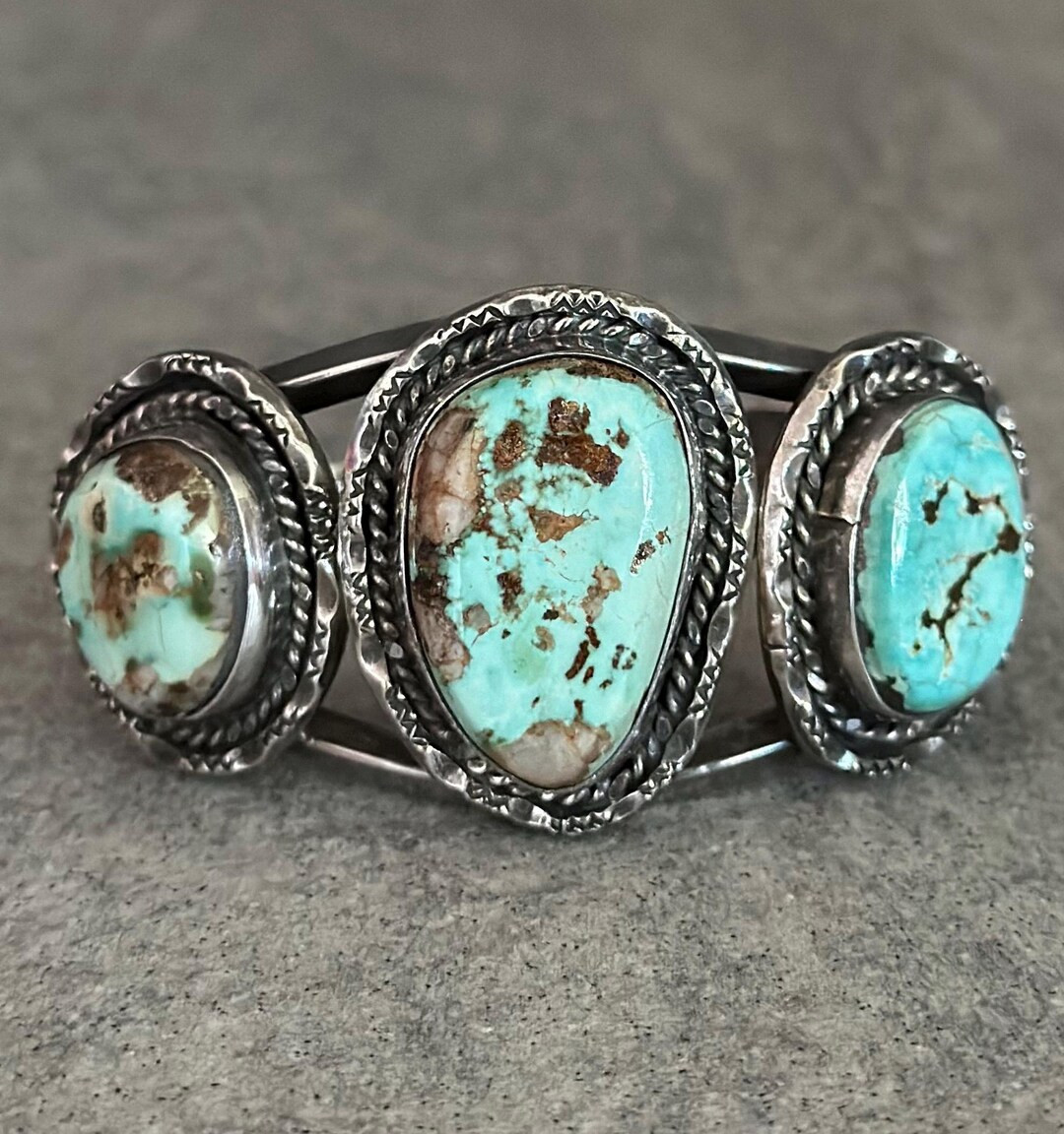 Vintage Native American Navajo S GEORGE Turquoise GEM Sterling Silver Handmade Cuff Bracelet - Et... | Etsy (US)
