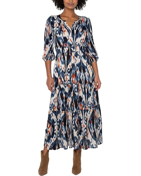 Liverpool Women's 3/4 Sleeve Woven Tiered Maxi Dress | Amazon (US)